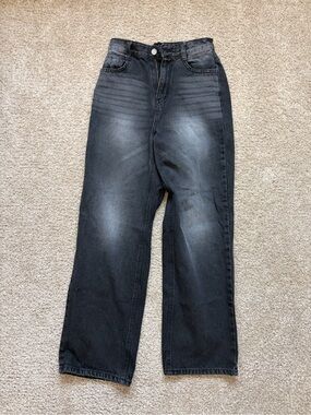 Lewkin High-Rise Wide Leg Black Washed Jeans